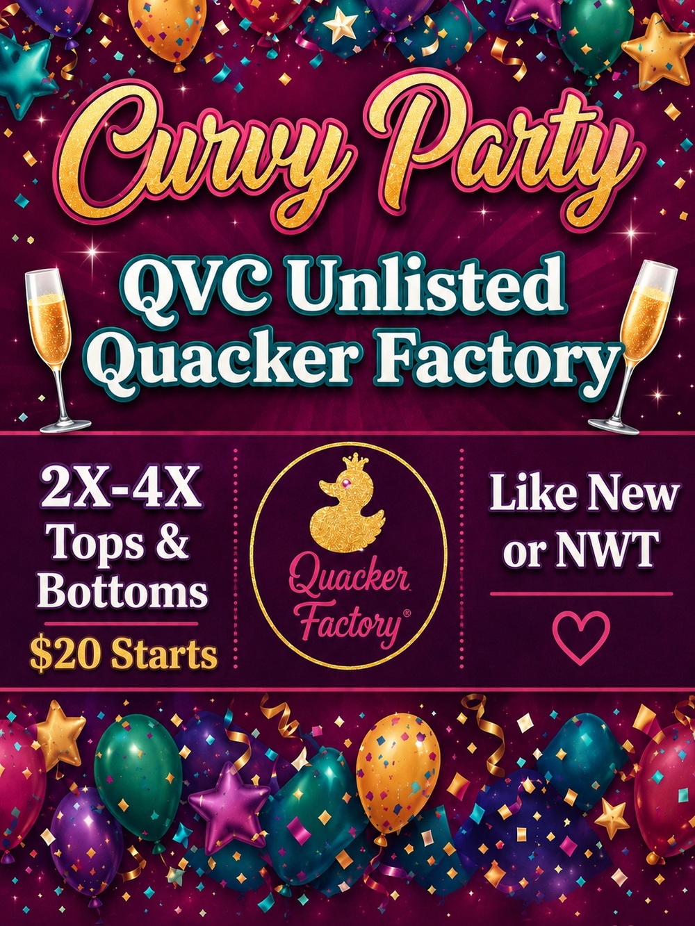 Quacker Factory Curvy Party Women's Top & Bottoms 2X-4X